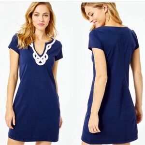 Lilly Pulitzer Brewster Navy Blue & White Knit Cap Sleeve Dress. Size XS. NWOT.